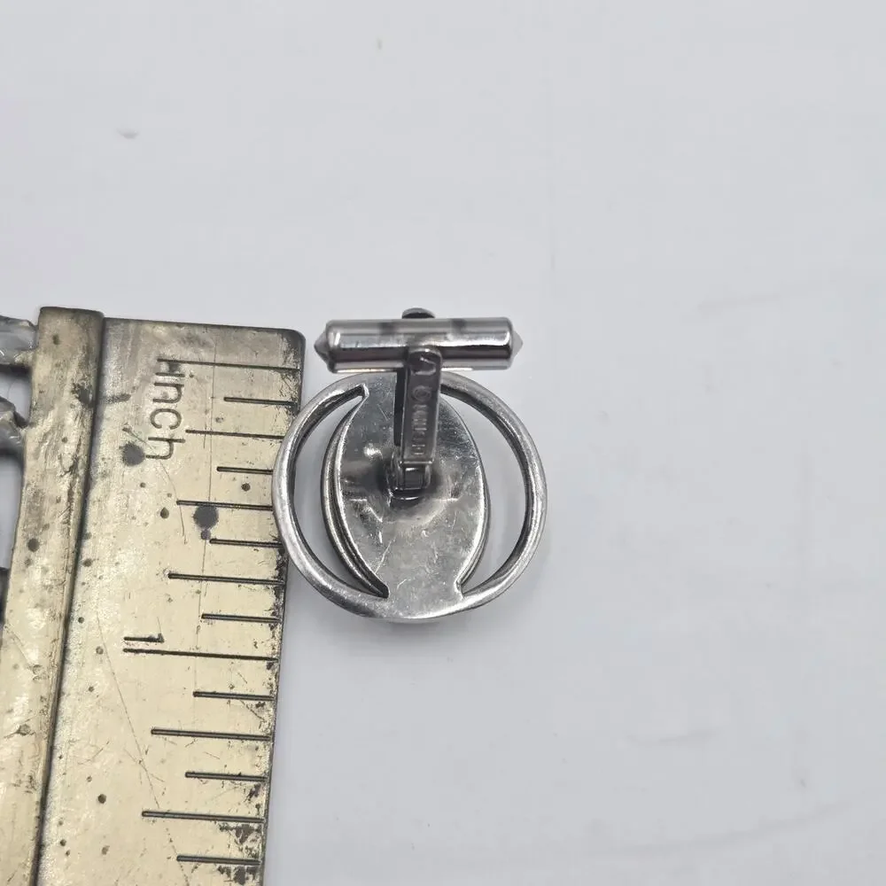 Vintage Destino Sterling Silver Onyx Oval Modernist Cufflinks Wedding Formal